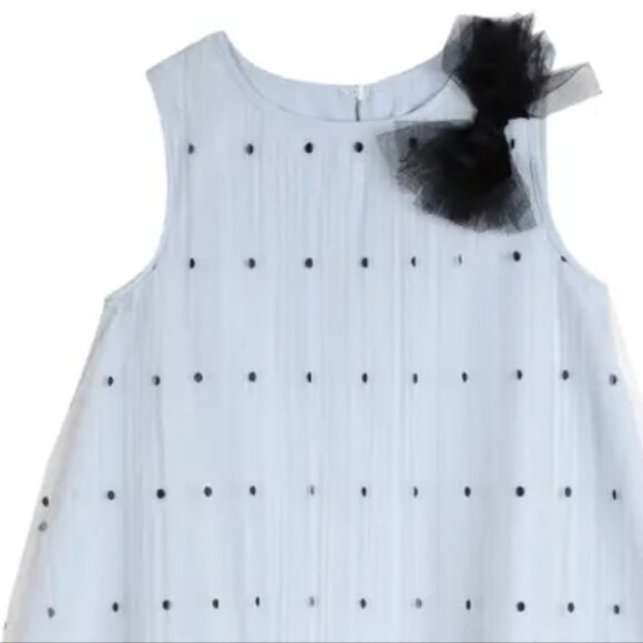 NWT PIPPA & JULIEKids' Polka Dot Tulle Shift Dress In Blue/ Black - Picture 2 of 4
